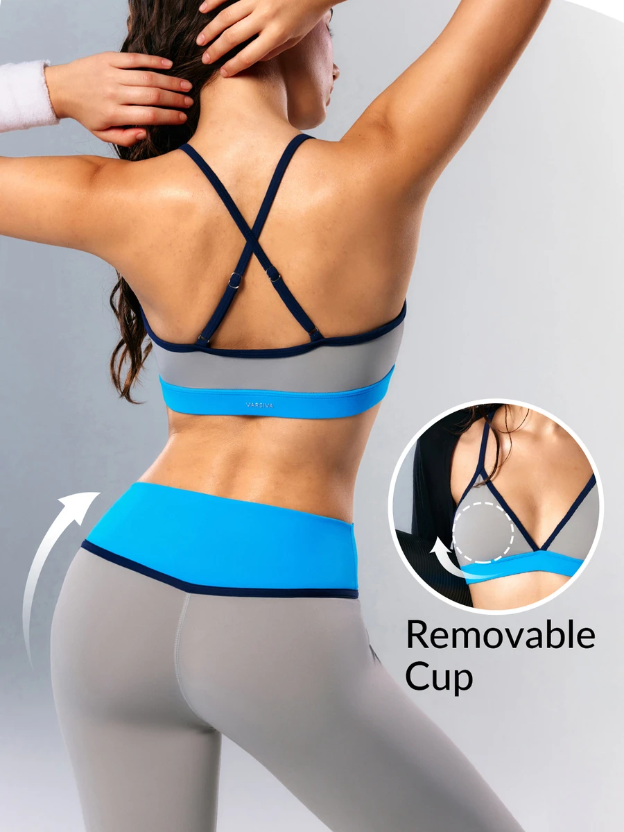 VARSIVA Women's Contrast Color Criss-Cross Back Sports Bra And Leggings Set - Multicolor - View 1