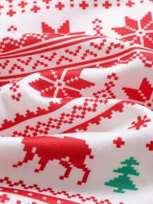 SHEIN Christmas New Year Red Reindeer Snowflake Pattern Boys Cute Comfortable Cartoon Print Fitted Pajama Set Loungewear Set - Red - View 7