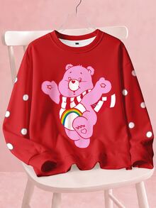 SHEIN X Care Bears 女款卡通圖案印花長袖時尚運動衫 - 白色 - 查看 1