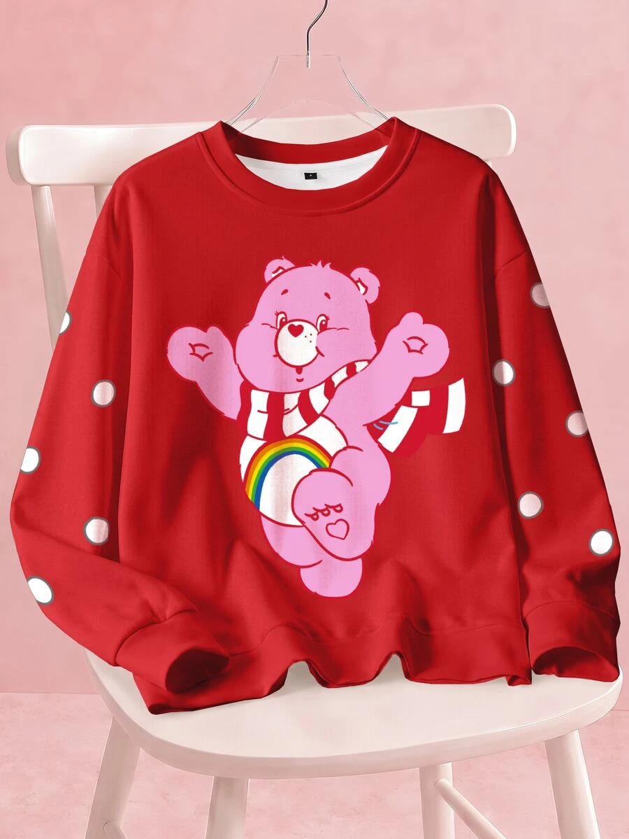 SHEIN X Care Bears Women's Cartoon Pattern Print Long Sleeve Fashion Sweatshirt - White - View 1