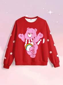 SHEIN X Care Bears 女款卡通圖案印花長袖時尚運動衫 - 白色 - 查看 4