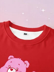 SHEIN X Care Bears 女款卡通圖案印花長袖時尚運動衫 - 白色 - 查看 5