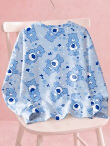 SHEIN X Care Bears 女款卡通印花圓領長袖休閒寬鬆衛衣 - 白色 - 查看 2