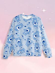 SHEIN X Care Bears 女款卡通印花圓領長袖休閒寬鬆衛衣 - 白色 - 查看 4