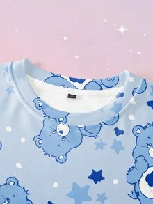 SHEIN X Care Bears 女款卡通印花圓領長袖休閒寬鬆衛衣 - 白色 - 查看 5