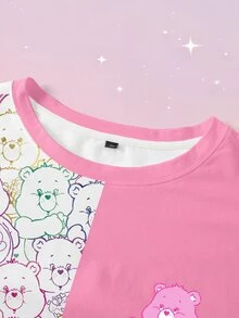 SHEIN X Care Bears Plus Size Women's Cartoon Print Round Neck Casual Daily Short Sleeve T-Shirt - White - View 5