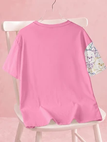 SHEIN X Care Bears Plus Size Women's Cartoon Print Round Neck Casual Daily Short Sleeve T-Shirt - White - View 2