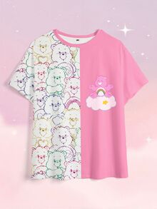 SHEIN X Care Bears Plus Size Women's Cartoon Print Round Neck Casual Daily Short Sleeve T-Shirt - White - View 3
