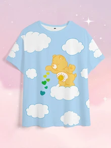 SHEIN X Care Bears 男士卡通印花休閒日常短袖T恤 - 白色 - 查看 4