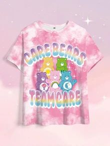 SHEIN X Care Bears 大尺碼時尚卡通圖案印花圓領短袖T恤 - 白色 - 查看 4