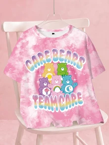 SHEIN X Care Bears 大尺碼時尚卡通圖案印花圓領短袖T恤 - 白色 - 查看 1