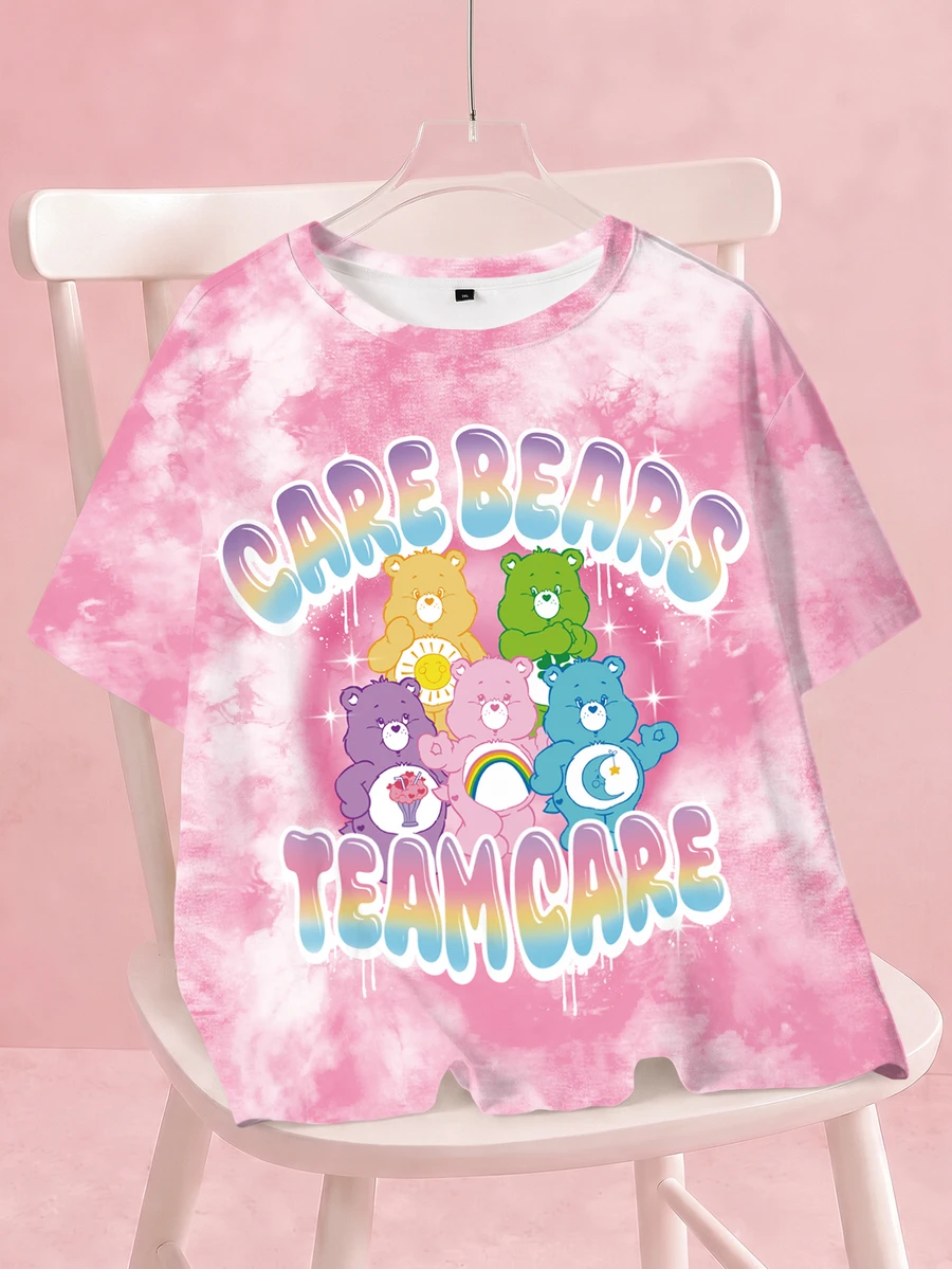 SHEIN X Care Bears 大尺碼時尚卡通圖案印花圓領短袖T恤 - 白色 - 查看 1