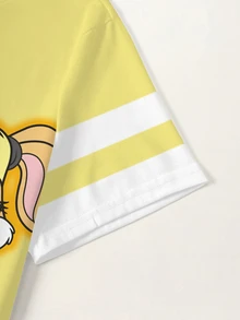 LOONEY TUNES X SHEIN 女款卡通印花圓領短袖休閒T恤 - 白色 - 查看 4