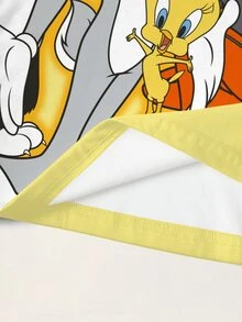 LOONEY TUNES X SHEIN 女款卡通印花圓領短袖休閒T恤 - 白色 - 查看 5