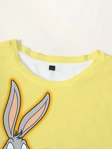 LOONEY TUNES X SHEIN 女款卡通印花圓領短袖休閒T恤 - 白色 - 查看 3