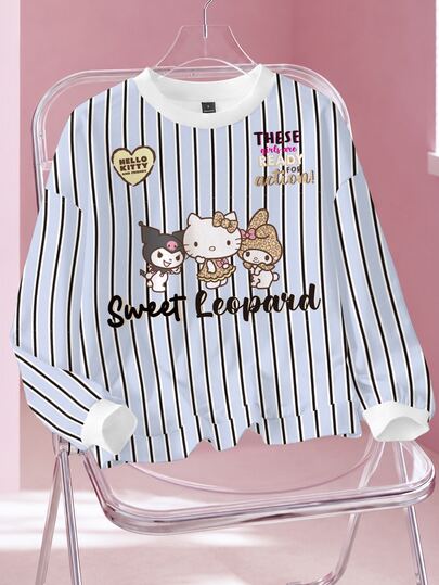 HELLO KITTY AND FRIENDS | SHEIN Sweatshirt de Senhora com Gola Redonda, Manga Comprida e Estampa de Letras Cartoon
