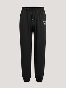 Driftmere Men's Thin Drawstring Waist Casual Sports Pants, Fashionable For Spring & Autumn Black - Black - View 3