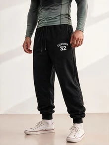 Driftmere Men's Thin Drawstring Waist Casual Sports Pants, Fashionable For Spring & Autumn Black - Black - View 1