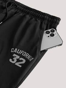 Driftmere Men's Thin Drawstring Waist Casual Sports Pants, Fashionable For Spring & Autumn Black - Black - View 6