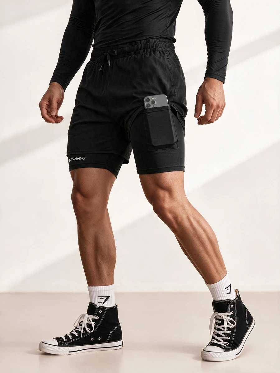 Driftmere Men's Sports Shorts, Quick-Drying And Lightweight, With Towel Loop And Phone Pocket Black Summer - Black - View 1