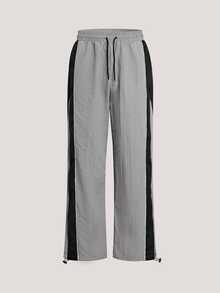 Driftmere Men's Loose Fit Nylon Quick-Dry Sweatpants With Contrast Side Stripes, Drawstring Waist, Adjustable Cuffs, Streetwear Casual Joggers Sports - Grey - View 3