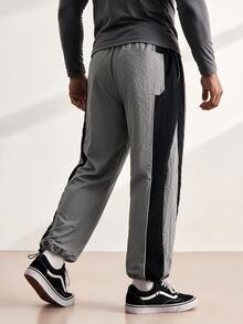Driftmere Men's Loose Fit Nylon Quick-Dry Sweatpants With Contrast Side Stripes, Drawstring Waist, Adjustable Cuffs, Streetwear Casual Joggers Sports - Grey - View 2