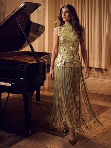 Anewsta Affair 2026 New Romantic Elegant Sequin Stand Collar Sleeveless Evening Dress - Green - View 4