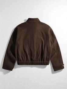 ROMWE MEN Street Life Men's Vintage Street Style Button Long Sleeve Jacket - Brown - View 3