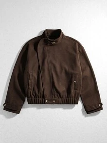 ROMWE MEN Street Life Men's Vintage Street Style Button Long Sleeve Jacket - Brown - View 1