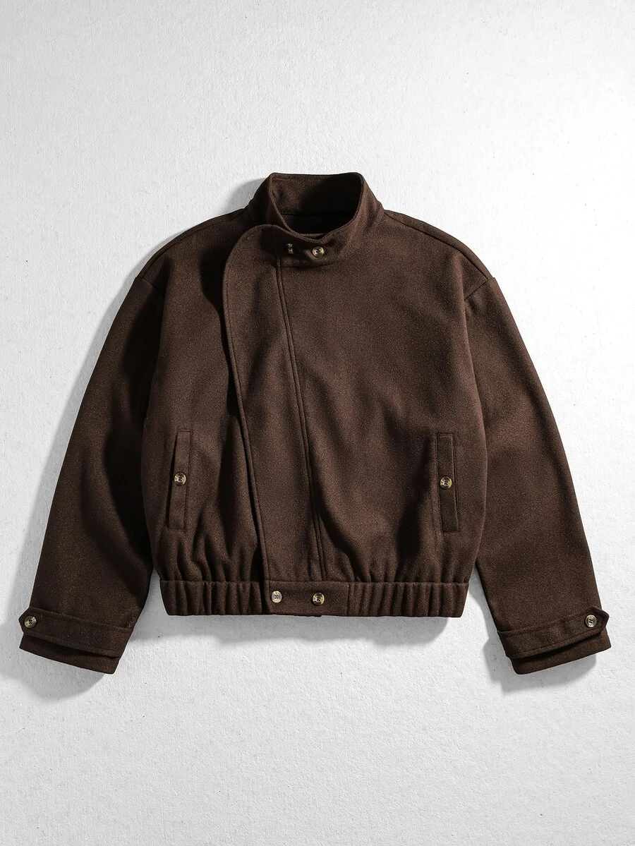 ROMWE MEN Street Life Men's Vintage Street Style Button Long Sleeve Jacket - Brown - View 1