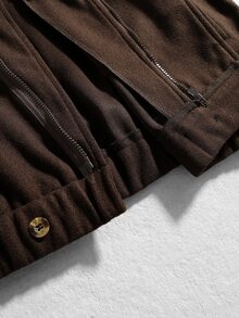 ROMWE MEN Street Life Men's Vintage Street Style Button Long Sleeve Jacket - Brown - View 7
