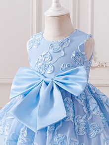 SHEIN Glamorique Kids 女嬰公主洋裝，無袖，3D刺繡網紗，大蝴蝶設計，生日派對、婚禮度假洋裝，聖誕節，優雅奢華可愛 - 藍色 - 查看 8