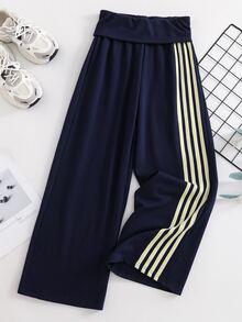 SHEIN Tween女孩秋季服飾 高級紋理面料 深皇家藍 百搭 秋冬套裝 返校季 針織 寬鬆 高腰 34%棉 - 寶藍色 - 查看 7