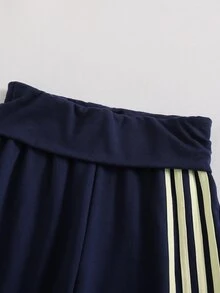SHEIN Tween女孩秋季服飾 高級紋理面料 深皇家藍 百搭 秋冬套裝 返校季 針織 寬鬆 高腰 34%棉 - 寶藍色 - 查看 9