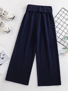 SHEIN Tween女孩秋季服飾 高級紋理面料 深皇家藍 百搭 秋冬套裝 返校季 針織 寬鬆 高腰 34%棉 - 寶藍色 - 查看 3