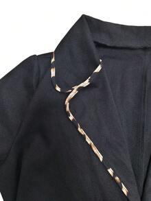 GlowEve CURVE Plus Size Colorblock Trimmed Belted Overcoat - Black - View 3
