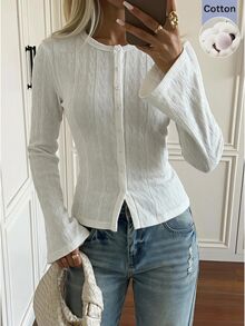SHEIN EZwear Women's Solid Color Casual Versatile Everyday T-Shirt - White - View 11