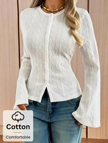 SHEIN EZwear Women's Solid Color Casual Versatile Everyday T-Shirt - White - View 7