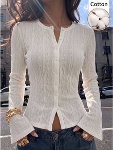 SHEIN EZwear Women's Solid Color Casual Versatile Everyday T-Shirt - White - View 10