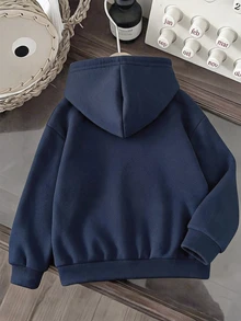SHEIN 秋冬女款連帽拉鍊夾克－混搭街頭風休閒極簡，防寒針織面料，微寬鬆版型，校園風海軍藍 - 藏蓝色 - 查看 2