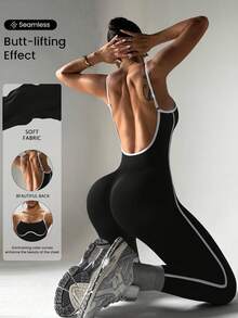 Rhythm Era Seamless High Elasticity Yoga Sports Fitness Running Plus Size Women's Jumpsuit - Black - View 3