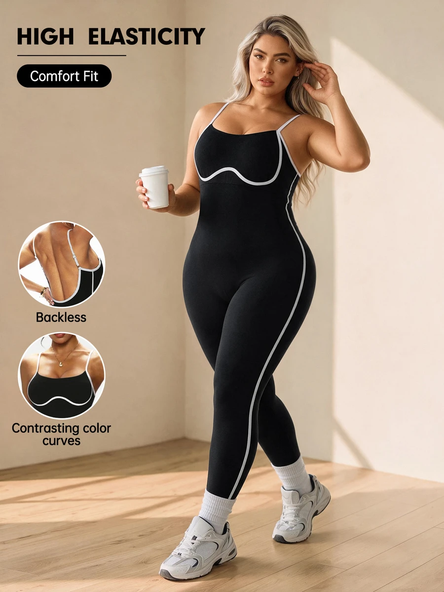 Rhythm Era Seamless High Elasticity Yoga Sports Fitness Running Plus Size Women's Jumpsuit - Black - View 1