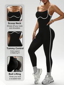 Rhythm Era Seamless High Elasticity Yoga Sports Fitness Running Plus Size Women's Jumpsuit - Black - View 4