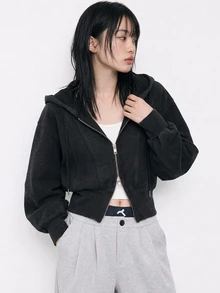 FRIFUL 女款休閒街頭風拉鍊連帽衛衣，秋冬旅行黑色連帽衫 - 灰色 - 查看 16