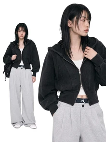 FRIFUL 女款休閒街頭風拉鍊連帽衛衣，秋冬旅行黑色連帽衫 - 灰色 - 查看 9