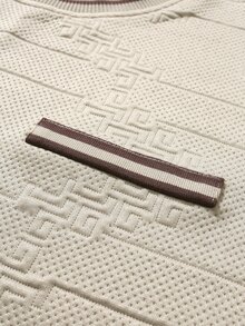 EGENSIO 男士商務休閒日常通勤針織提花素色紋理領口與袖口羅紋兩鈕扣 Polo 衫 - 杏色 - 查看 7