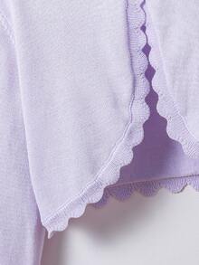 SHEIN Cardigan de punto tipo chal para niña preadolescente, estilo sencillo y lindo, prenda de abrigo, color lavanda, para boda, invitada de boda, sesión de fotos prenupcial y despedida, otoño - Púrpura malva - Ver 8