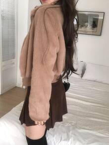 DAZY Mantel Bulu Imitasi Kasual Wanita Musim Gugur/Dingin - Coffee Brown - View 2