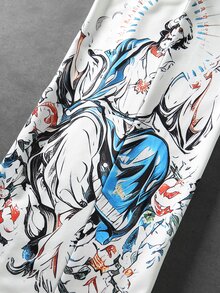 ROMWE MEN Men's Portrait & Calligraphy Print Streetwear Hoodie Sweatshirt Set - Grey - View 5