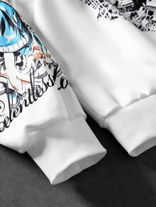 ROMWE MEN Men's Portrait & Calligraphy Print Streetwear Hoodie Sweatshirt Set - Grey - View 4